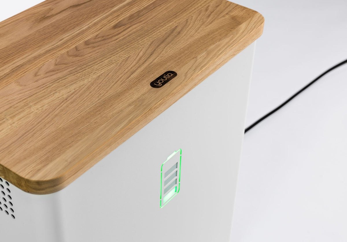 YOULIQ one mit Logo im Holzdeckel und LED